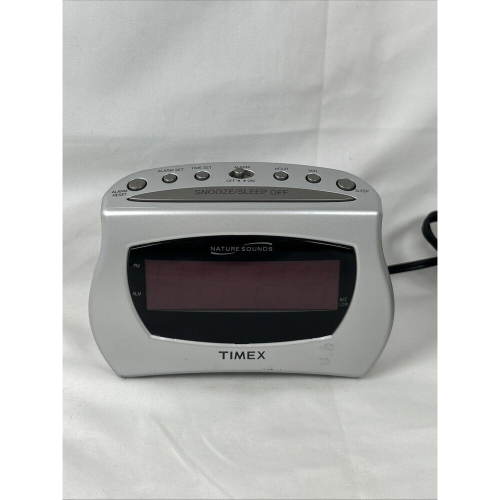 Timex T131S Alarm Clock Nature Brook Sounds Bell Chimes Cathedral Snooze